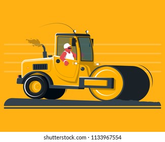 Flat cartoon road roller