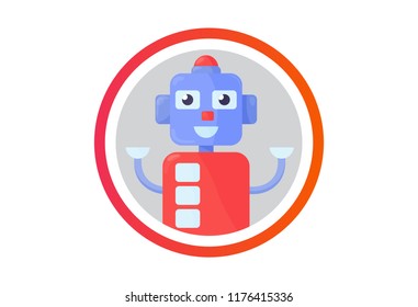 Flat cartoon robot vector illustration: happy robot avatar. Chatbot or bot icon.