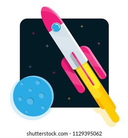 Flat cartoon rocket launch