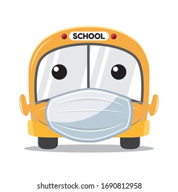 Flat Cartoon School Bus Wearing A Mask