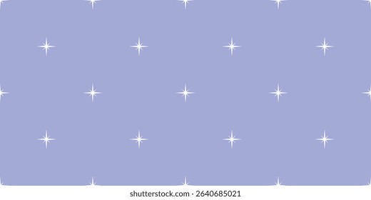 Flat cartoon seamless pattern with polka white stars over soft blue background. Simple, clean celestial texture ideal for childrens products, party decor, and dreamy surface design.