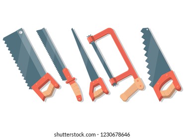 Flat cartoon set with saw