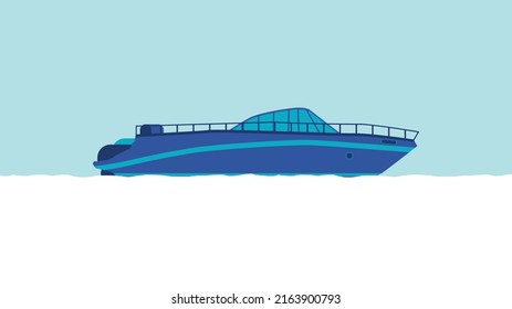 Flat Cartoon Side View Of Speed Boat Ship