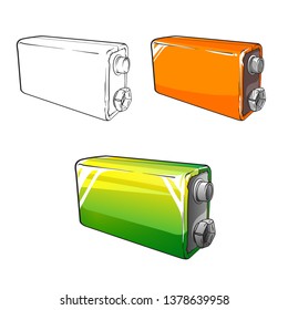 Flat cartoon, sketch, hand drawn vector set illustration of battery isolated on white background