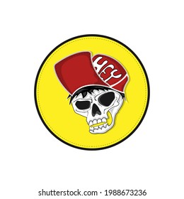 Flat cartoon skull character with red cap, Vector creative design for decoration.