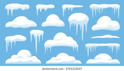 Flat Cartoon Snowdrift Icicle Winter Decoration Illustration Set
