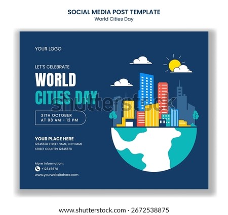 Flat Cartoon Social Media Post Template Background for World Cities Day Vector Illustration