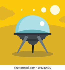Flat cartoon space ufo object in the color background. Vector illustration