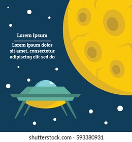 Flat cartoon space ufo object in the color background. Vector illustration