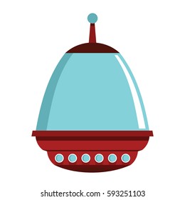Flat cartoon spaceship ufo object isolated on white background. Vector illustration. Element of banners, infographics, and labels.