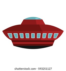 Flat cartoon spaceship ufo object isolated on white background. Vector illustration. Element of banners, infographics, and labels.