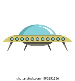Flat cartoon spaceship ufo object isolated on white background. Vector illustration. Element of banners, infographics, and labels.
