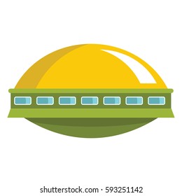 Flat cartoon spaceship ufo object isolated on white background. Vector illustration. Element of banners, infographics, and labels.