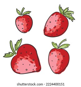 Fresa de caricatura plana aislada de fondo blanco. Elementos vectoriales de verano trópicos para vivero, impresiones y textiles. Nutrición fresca saludable. Ilustración orgánica vectorial simple