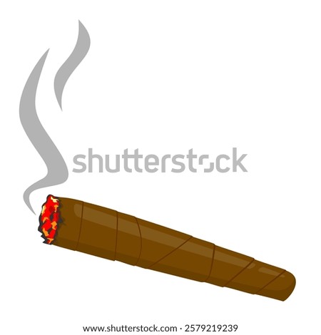 Flat Cartoon Style Burning Cigar with Smoke Vector Illustration – Isolated on White Background, Ideal for Icon, Logo, Symbol, Template, or Mockup Design