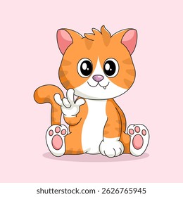 Flat Cartoon Style. Cute Cat Sitting Cartoon Vector Icon Illustration. Isolated Premium Vector. 