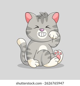 Flat Cartoon Style. Cute Cat Sitting Cartoon Vector Icon Illustration. Isolated Premium Vector. 