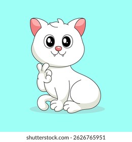 Flat Cartoon Style. Cute Cat Sitting Cartoon Vector Icon Illustration. Isolated Premium Vector. 