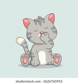 Flat Cartoon Style. Cute Cat Sitting Cartoon Vector Icon Illustration. Isolated Premium Vector. 