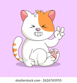 Flat Cartoon Style. Cute Cat Sitting Cartoon Vector Icon Illustration. Isolated Premium Vector. 