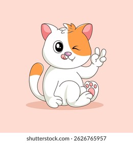 Flat Cartoon Style. Cute Cat Sitting Cartoon Vector Icon Illustration. Isolated Premium Vector. 