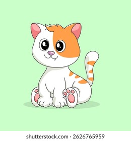 Flat Cartoon Style. Cute Cat Sitting Cartoon Vector Icon Illustration. Isolated Premium Vector. 