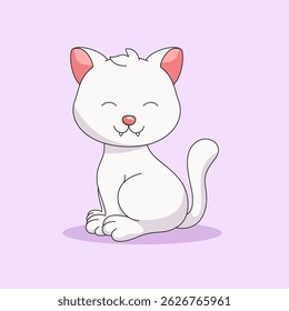 Flat Cartoon Style. Cute Cat Sitting Cartoon Vector Icon Illustration. Isolated Premium Vector. 