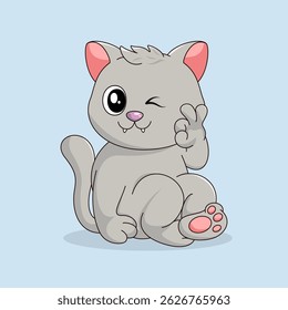 Flat Cartoon Style. Cute Cat Sitting Cartoon Vector Icon Illustration. Isolated Premium Vector. 