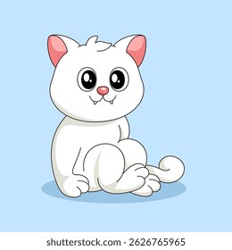 Flat Cartoon Style. Cute Cat Sitting Cartoon Vector Icon Illustration. Isolated Premium Vector. 
