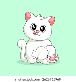 Flat Cartoon Style. Cute Cat Sitting Cartoon Vector Icon Illustration. Isolated Premium Vector. 
