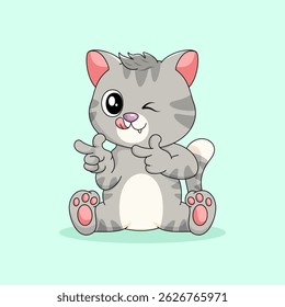 Flat Cartoon Style. Cute Cat Sitting Cartoon Vector Icon Illustration. Isolated Premium Vector. 