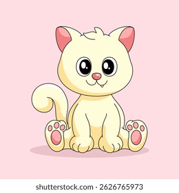 Flat Cartoon Style. Cute Cat Sitting Cartoon Vector Icon Illustration. Isolated Premium Vector. 