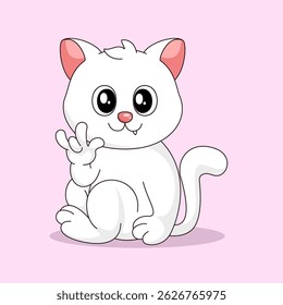 Flat Cartoon Style. Cute Cat Sitting Cartoon Vector Icon Illustration. Isolated Premium Vector. 