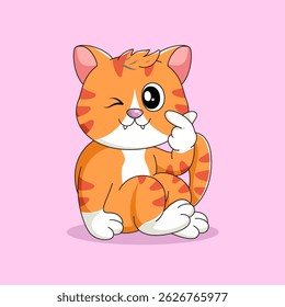Flat Cartoon Style. Cute Cat Sitting Cartoon Vector Icon Illustration. Isolated Premium Vector. 