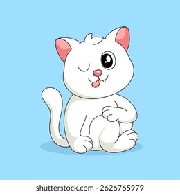 Flat Cartoon Style. Cute Cat Sitting Cartoon Vector Icon Illustration. Isolated Premium Vector. 