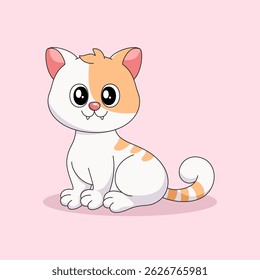 Flat Cartoon Style. Cute Cat Sitting Cartoon Vector Icon Illustration. Isolated Premium Vector. 