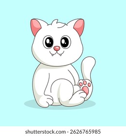 Flat Cartoon Style. Cute Cat Sitting Cartoon Vector Icon Illustration. Isolated Premium Vector. 