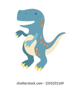 Flat cartoon style cute dinosaur.  Vector illustration for kids fashion, card or poster best for children room decoration, kids dino party designs.