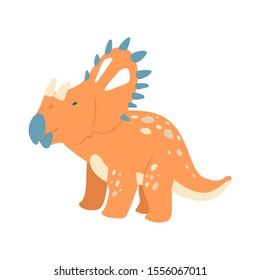 Flat cartoon style cute dinosaur.  Vector illustration for kids fashion, card or poster best for children room decoration, kids dino party designs.