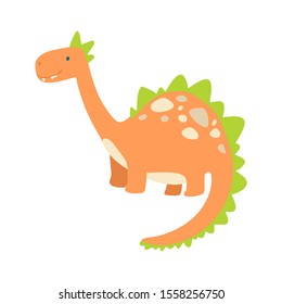 Flat cartoon style cute dinosaur.  Vector illustration for kids fashion, card or poster best for children room decoration, kids dino party designs.