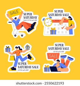 Flat Cartoon Style Design for Weekend Sales Social Media Label