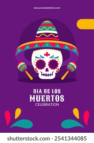 Flyer de Dia de Los Muertos de estilo de dibujos animados para redes sociales con Elementos festivos