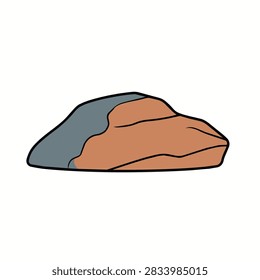 A flat cartoon style drawing of a single brown and grey rock boulder isolated on a white background