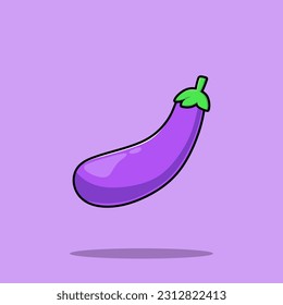 Flat Cartoon Style Eggplant Vegetable Vector Icon Illustration. Food Nature Icon Concept Isolated Premium Vector