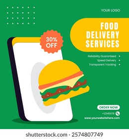 Flat Cartoon Style Food Delivery Vector Illustration for Social Media Design Illustration