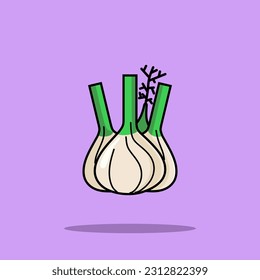 Flat Cartoon Style Garlic Vegetable Vector Icon Illustration. Food Nature Icon Concept Isolated Premium Vector