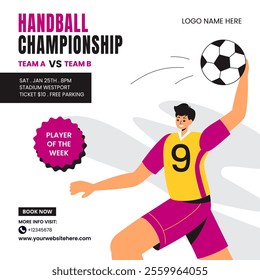 Flat Cartoon Style Handball Social Media Template Illustration
