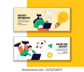 Flat Cartoon Style Horizontal Banner Templates for Innovative and Creative