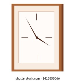Flat cartoon style icon of rectangular shape wall clock. Vector illustration. Interior design element isolated on white background.