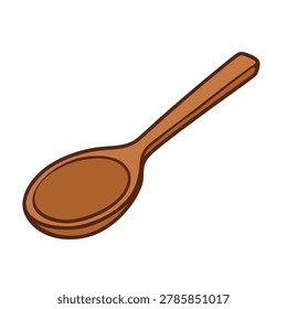 A flat cartoon style illustration of a basic wooden spoon isolated on a white background used for cooking and kitchen tasks.